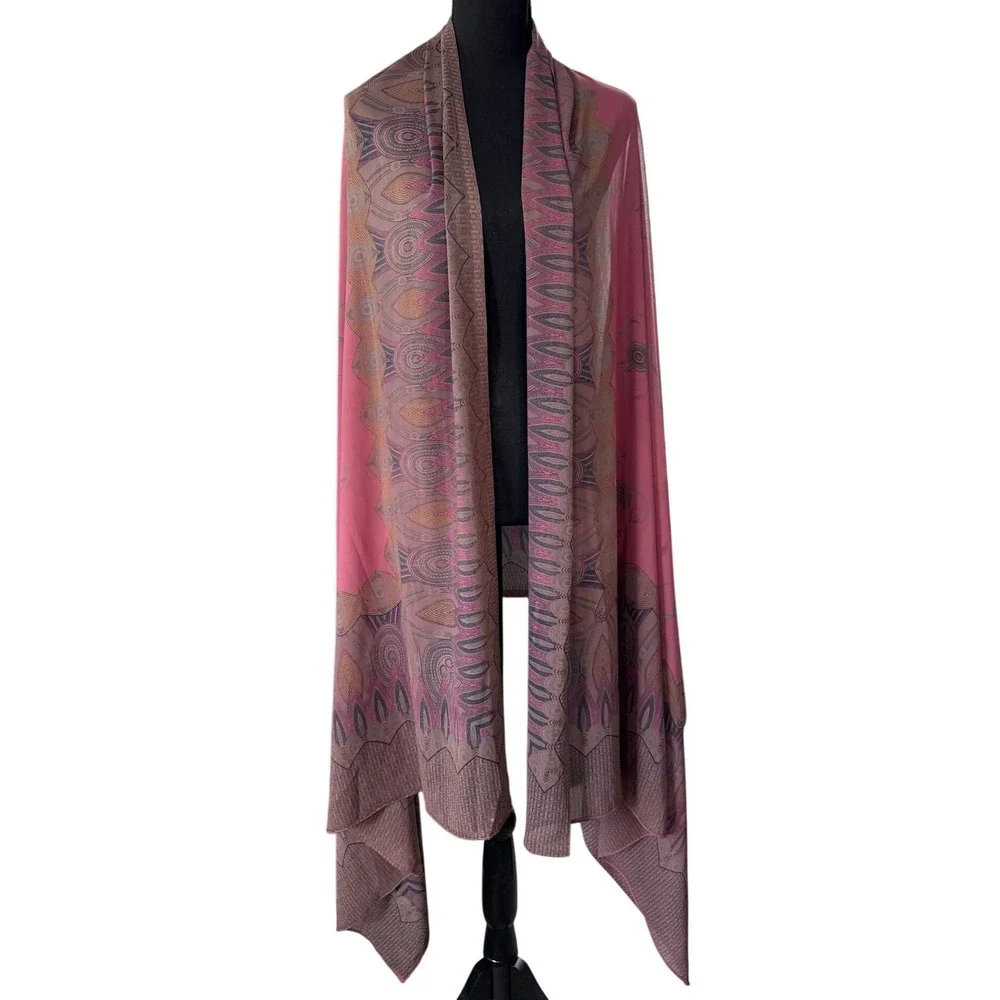 Pink Chiffon Paisley Floral Border Print Sheer Lightweight Wrap Scarf Shawl